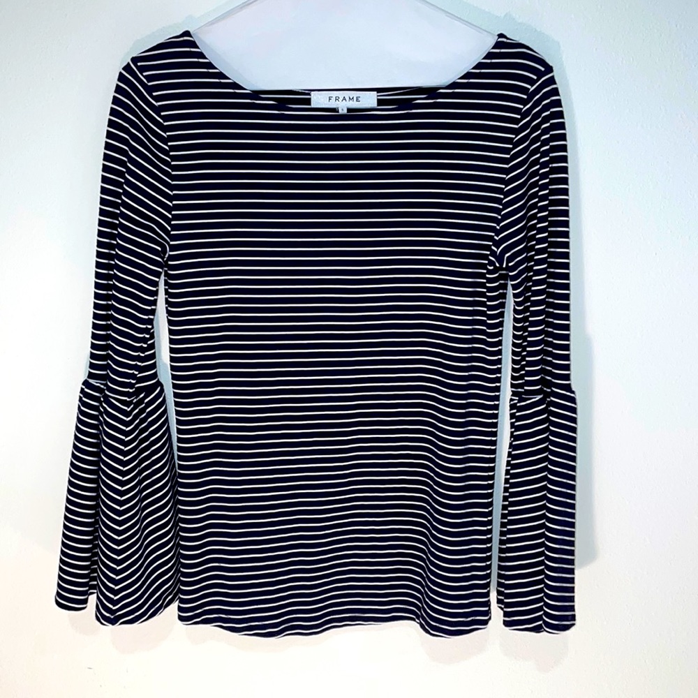 Frame brand black and white striped bell sleeve top